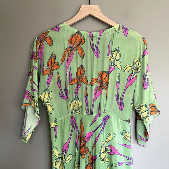 Anthropologie‎ Raina Kimono Dress Size 4 Midi Green Pink Floral Flowy Chic - Picture 14 of 16